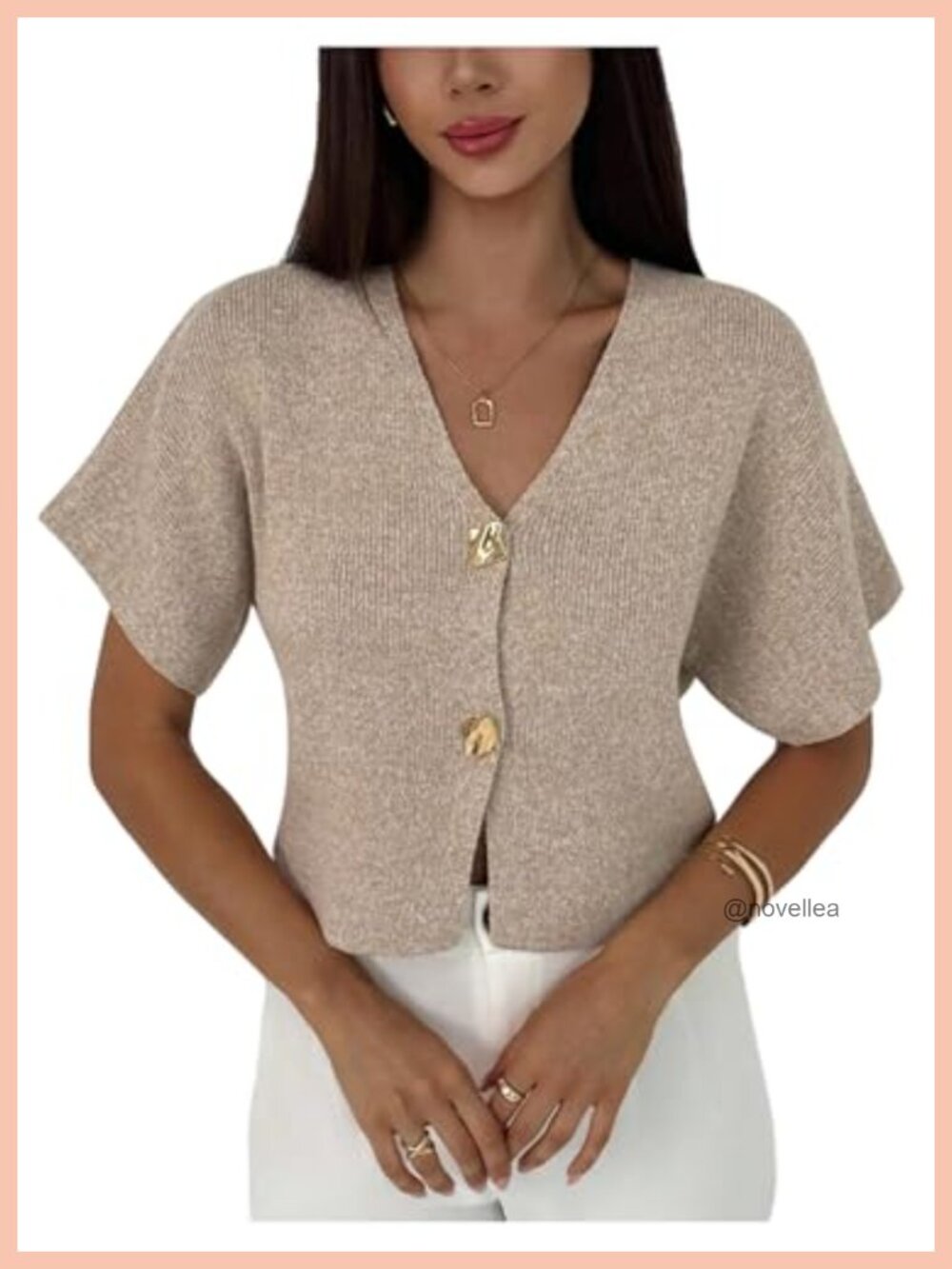 Women's Short Sleeve V-Neck Button Front Cardigan, Soft Ribbed Knit